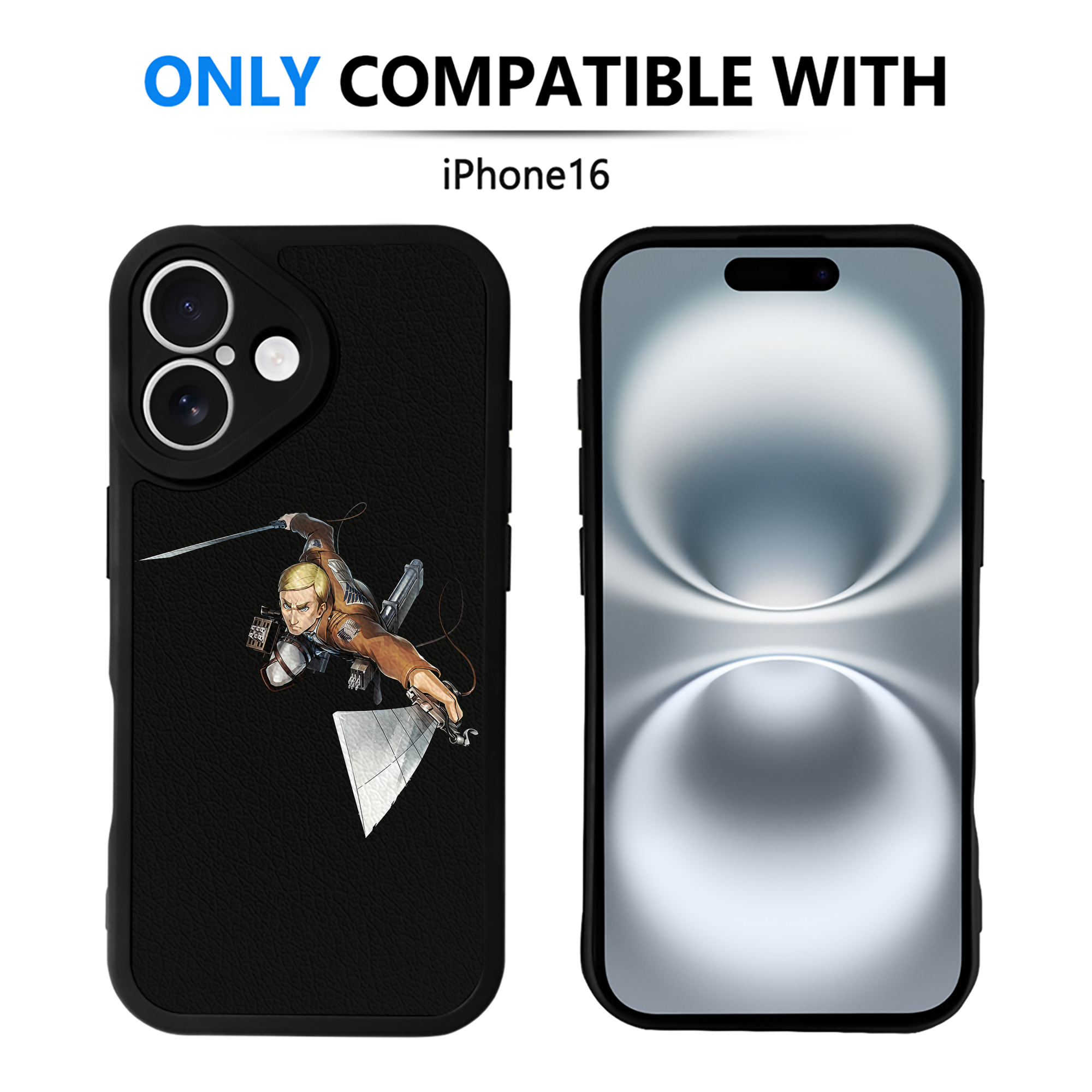 （画像用） 進撃の巨人 エルヴィン・スミス Attack on Titan Erwin Smith 【iPhone 16シリーズ対応】シリコンスマホケース（レザー調） 材質：シリコン